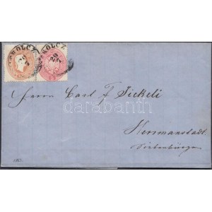 1863 1861 10kr + 1863 5kr vegyes bérmentesítésű levél / Mixed franking on cover (MI)SKOLCZ - HERMANNSTADT / Abends...