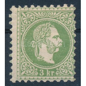 1867 3kr sárgászöld eredeti gumival, jelentősen elfogazva / yellowish green, with original gum, shifted perforation...