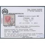 1867 5kr extrém elfogazással kivágáson / with shifted perforation ALBA (Ryan 500 p) Certificate...