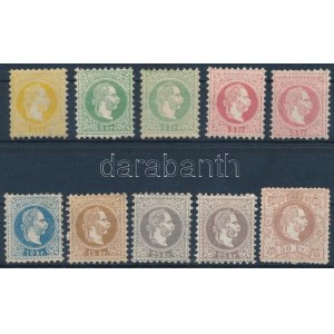 1867 10 db bélyeg, a 25 krajcárosok vízjelesek (apró hibák, javítások, papírelvékonyodás) (**451.000) / 10 stamps ...