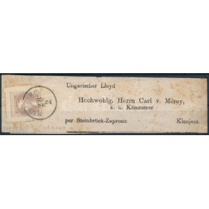 1868 Hírlapbélyeg teljes címszalagon / Newspaper stamp on complete wrapper KLANJEC