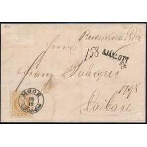 1870 15kr vonalkázott fejképalap, ajánlott levélen / lined medallion, on registered cover MOOR ...