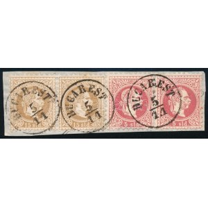 1867 2 x 5sld + 2 x 15sld kivágáson / on cutting BUCAREST (bélyegérték 220.000)