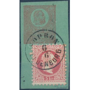 1871 5kr díjjegyes postautalvány kivágás 1867 5kr kiegészítő bérmentesítéssel / 1867 5kr on 5kr PS-money order cutting ...