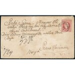 1871 1867-es 5kr díjjegyes boríték Kőnyomat 10kr díjkiegészítéssel, ajánlott levélként...