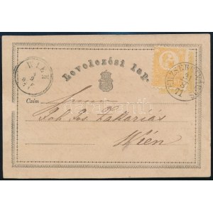 1871 1869-es magyar nyelvű díjjegyes levelezőlap az érvényességi időn kívül felhasználva...