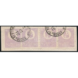 1871 Kőnyomat 25kr négyescsík kivágáson (típusok: X-IX-VIII-VII) / Mi 6 stripe of 4 on cutting (types: X-IX-VIII-VII) ...