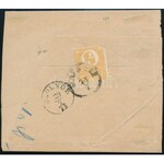 1871 Ajánlott levél előoldalán 2kr + 4 x 3kr, a hátoldalon egy sérült 2kr / Registered cover with 2kr + 4 x 3kr (...