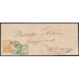 1871 Kőnyomat 2kr + 3kr távolsági levélen / on domestic cover RUS / ERDÉLY - Petrosény (hátoldali érkeztetéssel) ...