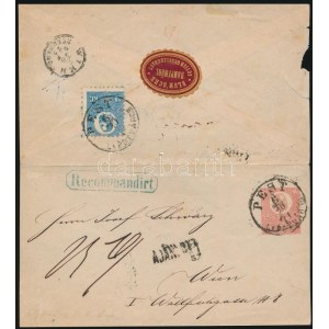 1871 5kr díjjegyes boríték Kőnyomat 10kr díjkiegészítéssel ajánlott levélként / 5kr PS...