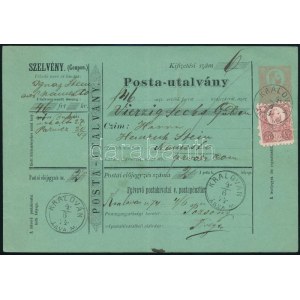 1874 5kr díjjegyes postautalvány Réznyomat 5kr díjkiegészítéssel / PS-money order with additioanal franking ...