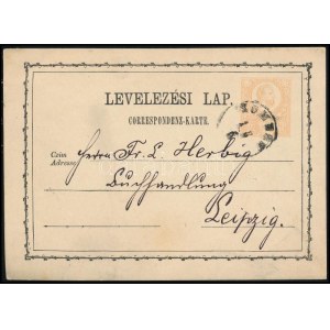 1874 Díjjegyes levelezőlap Németországba / PS-card to Germany ZOMBOR - Leipzig