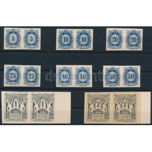 1874 Távirda sor párokban, az eredeti nyomólemezről készült fogazatlan nyomatok kartonpapíron / Telegraph stamps Mi 11...
