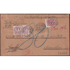 1896 áprilisában Münchenbe küldött ex offo levél előlapja 1897 márciusban visszaküldve és 2 x 2kr ...