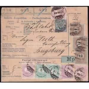 1897.juli.29. Szállítólevél 3 csomagról 19 bélyeges Színes- és Feketeszámú krajcáros bérmentesítéssel (2x1kr + 7x2kr ...