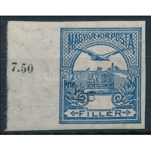 1913 Turul 25f ívszéli vágott bélyeg fekvő vízjellel (ebben a formában nem adták ki...