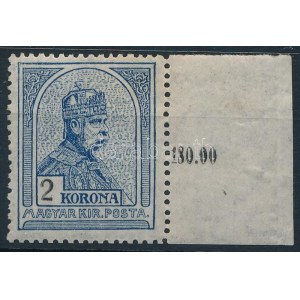 1913 Turul 2K ívszéli bélyeg fekvő vízjellel (**60.000) (apró gumihibák) / Mi 125 Y margin piece ( gum disturbances...