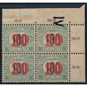 1915 Kisegítő portó ívsarki négyestömb IV-es vízjellel, illetve számvízjellel (48.000) / Mi Postage due 35 block of 4...