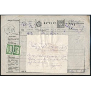 1917 20 szavas SIMENS-Távirat S8 perfinnel / Simens telegramm with S8 perforation to Wiener-Neustadt. Certificate...