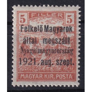 Nyugat-Magyarország I. 1921 Arató 5f próbanyomat / proof. Signed: Bodor