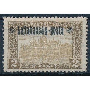 Nyugat-Magyarország III. 1921 Parlament 2K kettős felülnyomással / Mi 27 with double overprint. Signed...
