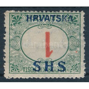 SHS 1918 Portó 1f fordított felülnyomással / Mi P27 with inverted overprint. Signed: Bodor