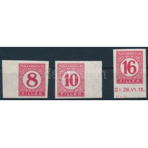 1929 Pengő-fillér portó 3 klf ívszéli vágott bélyeg vékony papíron / Mi 113...