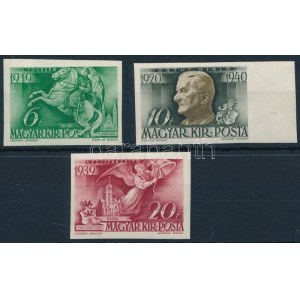 1940 Kormányzói 20 éves évforduló vágott sor (50.000) / Mi 626-628 imperforate set