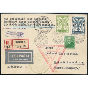 1933 Ajánlott légi Zeppelin levelezőlap 6,6P bérmentesítéssel / Registered Zeppelin postcard with 6...
