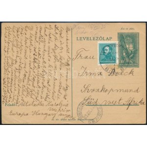1935 10f díjjegyes levelezőlap Arcképek 10f díjkiegészítéssel Dél-Afrikába küldve, ritka desztináció / PS...