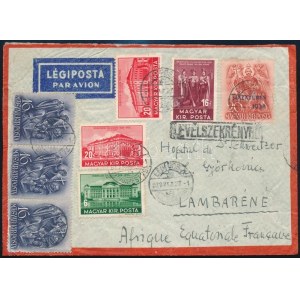 1939 Légi levél 1,30P bérmentesítéssel Budapestről Francia Egyenlítői Guineába (Albert Schweizer kórház) ...
