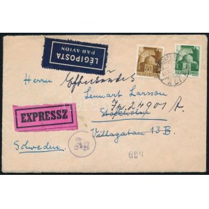 1944 Expressz légi levél Svédországba, cenzúrázva / Experss censored airmail cover to Sweden