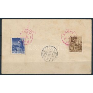 Abony 1945 Levéldarab 2 bélyeggel / Cover piece with 2 stamps. Signed: Bodor