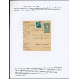 Abony 1945 Díjjegyes levelezőlap darab 60f/12f kiegészítéssel / PS-card piece with 60f/12f. Signed...