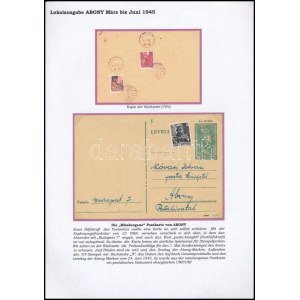 Abony 1945 18f Díjjegyes levelezőlap 3 bélyeges díjkiegészítéssel Abonyba. / PS-card with additional franking to Abony...