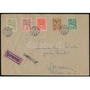 1945 Expressz levél 5 db Nagyvárad II. vágott bélyeggel bérmentesítve / Express cover with imperforate stamps. ...