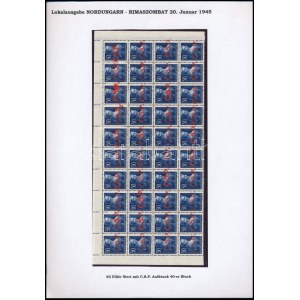 Rimaszombat 1945 50f ívsarki 40-oes tömbben / block of 40 (80.000) Signed: Bodor