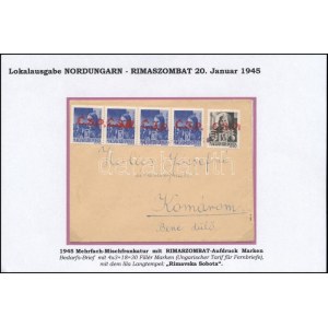 1945 Levél Rimaszombatról Komáromba 5 db bélyeggel / Cover from Rimaszombat to Komárom with 5 stamps. Signed...