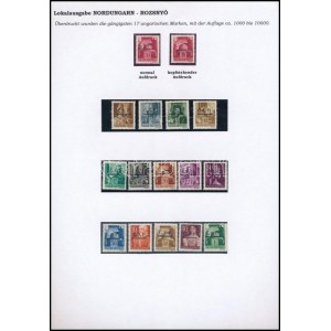 Rozsnyó 1945 16 db bélyeg, közte fordított felülnyomás kiállítási lapon (52.600) / 16 stamps. Signed...