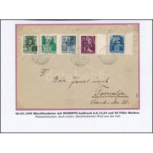 Rozsnyó 1945 Levél 5 db bélyeggel Tornaljára / Cover with 5 stamps to Tornalja. Signed: Bodor