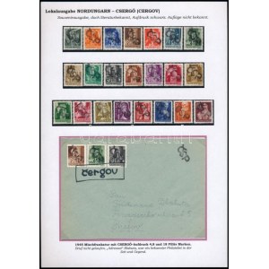 Csergő 1945 22 db bélyeg és egy levél kiállítási lapon CSP csergői privát felülnyomással ...