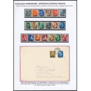 Kuntapolca 1945 19 db bélyeg és egy levél kiállítási lapon CSP kuntapolcai privát felülnyomással ...