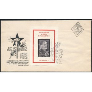 1953 Sztálin gyászblokk kézi sajtós, FDC-n (130.000) / Mi block 23 I. on FDC