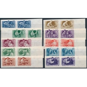 1955 Munka vágott sor ívszéli párokban (80.000) / Mi 1426-1445 imperforate margin pairs