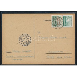 1956 Sopron 20f és Épületek 20f futott levelezőlapon Sopronból Iregszemcsére, érkezési bélyegzéssel...