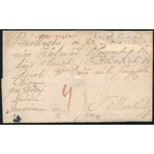 1785 Portós levél / Unpaid cover, piros / red V.NYIREGYHÁZA