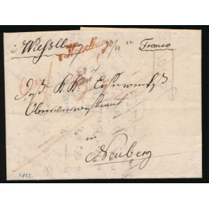 1822 Franco levél piros / red Wieselburg - Neuberg wf-5 feljegyzéssel
