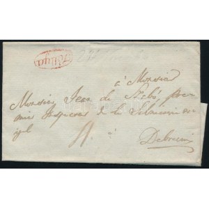 ~1840 Portós levél / Unpaid cover, piros / red Tállya - Debreczin