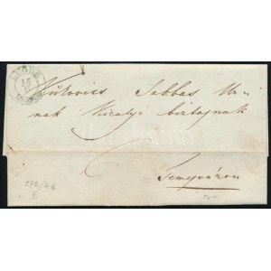 1848 Portós levél / Unpaid cover, kék / blue LUGOS - Temesvár