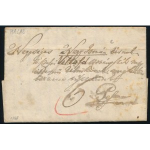 1848 Portós levél Halasról Pestre / Unpaid cover from Halas to Pest